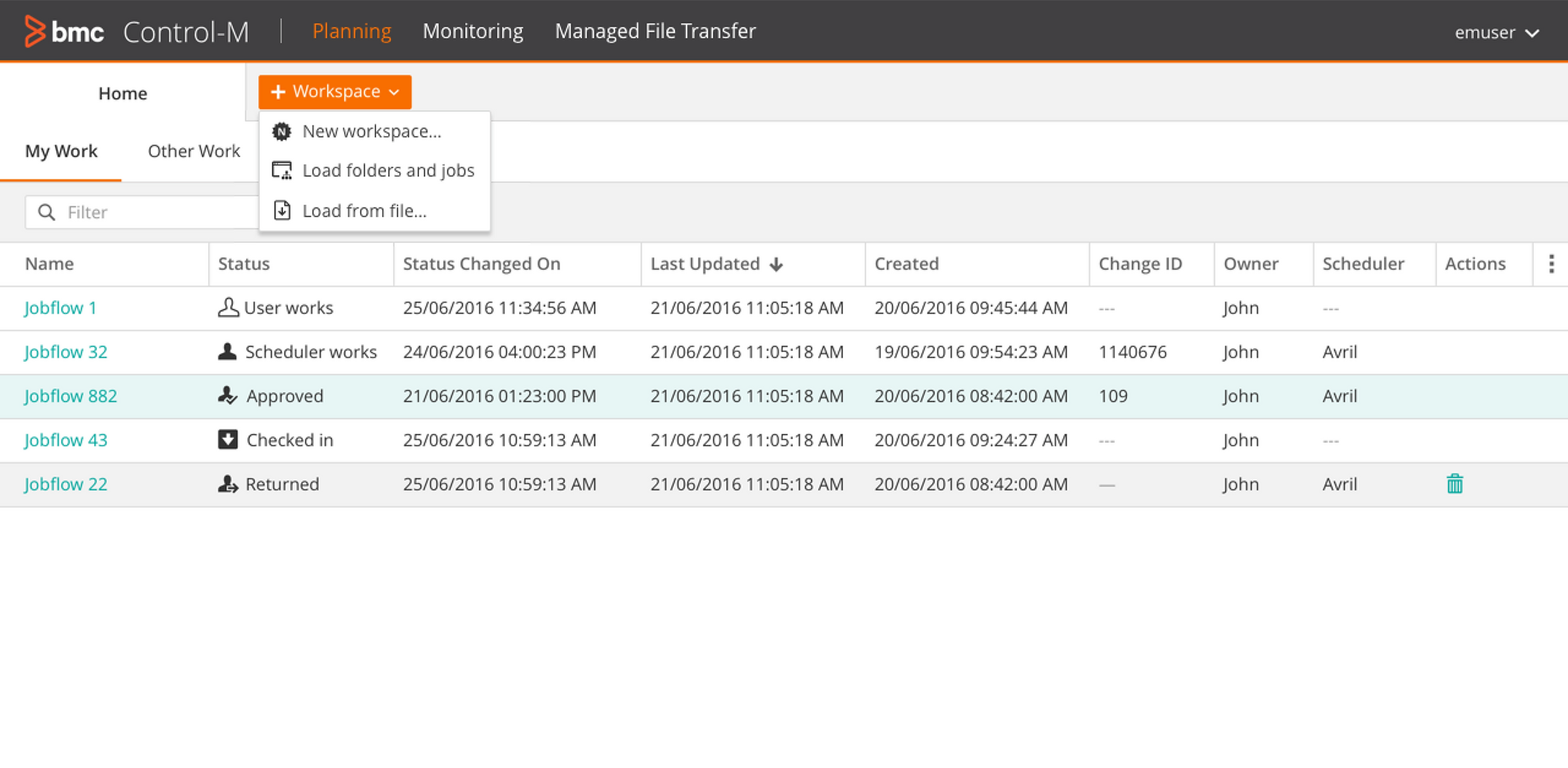 Main screen - Planning